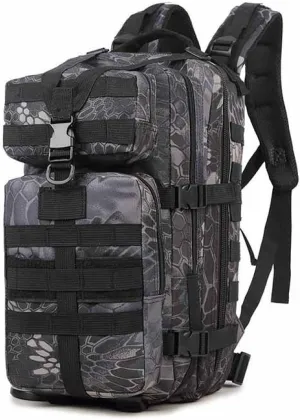 3P Tactical Backpack Outdoor Backpack Camo Pack Medium Lightweight, 36-55L, Black Python Pattern