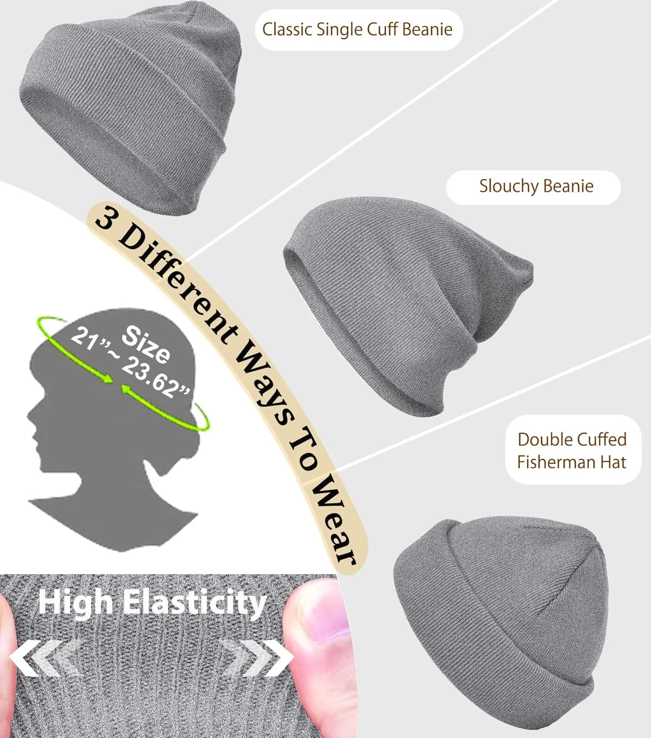 3PCS 100% Cotton Beanie Hats for Women Men, Unisex Winter Warm Knit Hat, Fisherman Slouchy Beanies Cuffed Skull Cap