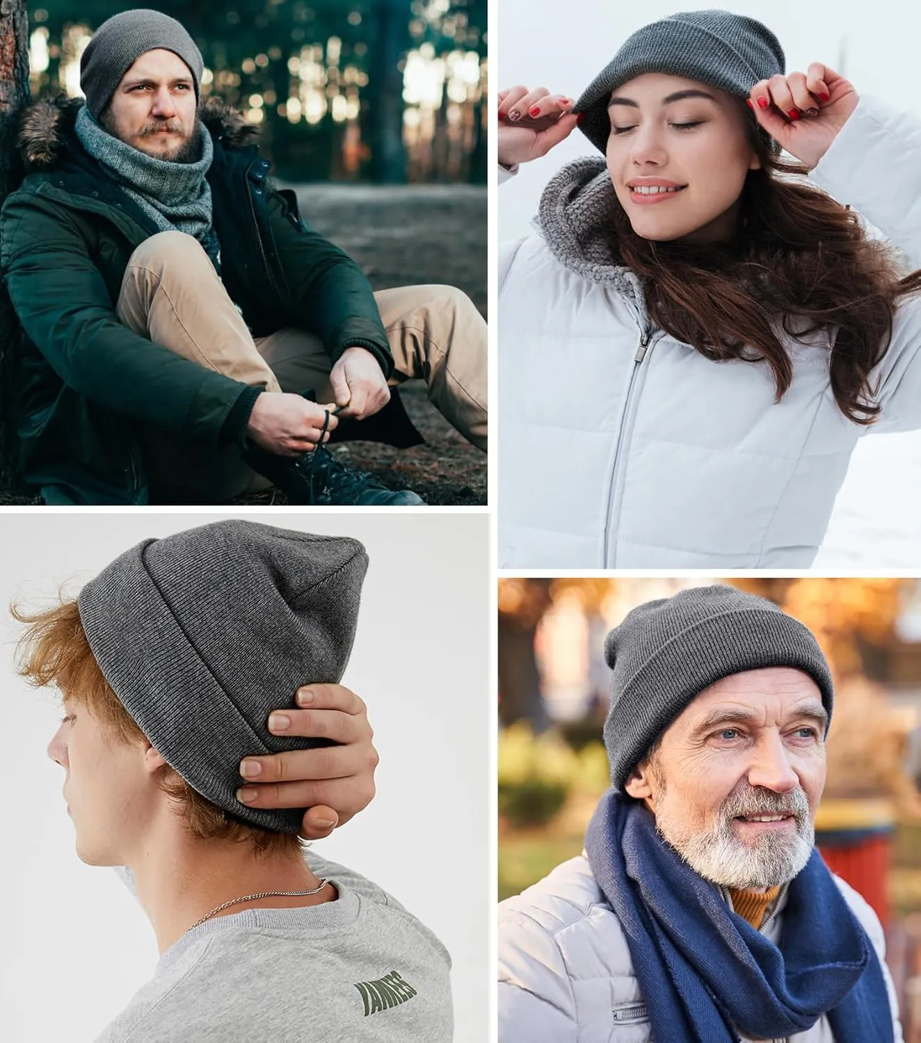 3PCS 100% Cotton Beanie Hats for Women Men, Unisex Winter Warm Knit Hat, Fisherman Slouchy Beanies Cuffed Skull Cap