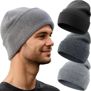3PCS 100% Cotton Beanie Hats for Women Men, Unisex Winter Warm Knit Hat, Fisherman Slouchy Beanies Cuffed Skull Cap