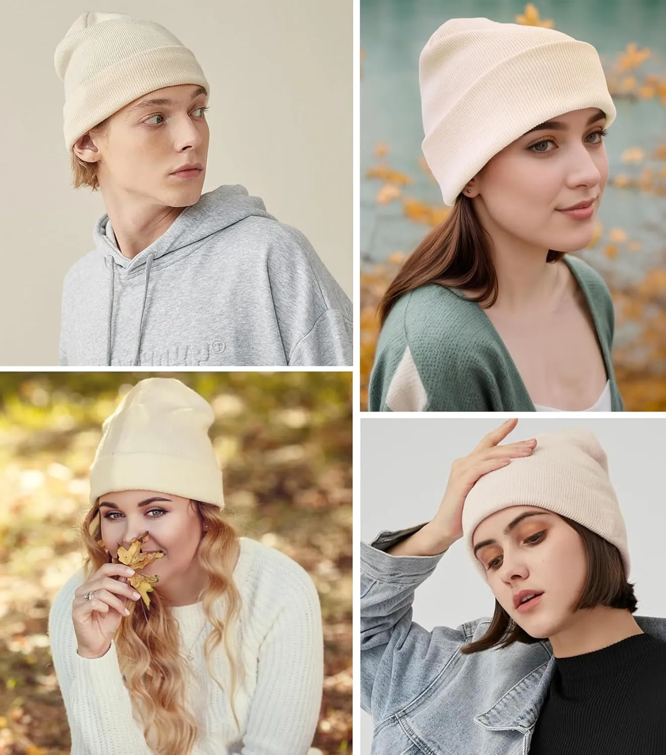 3PCS 100% Cotton Beanie Hats for Women Men, Unisex Winter Warm Knit Hat, Fisherman Slouchy Beanies Cuffed Skull Cap