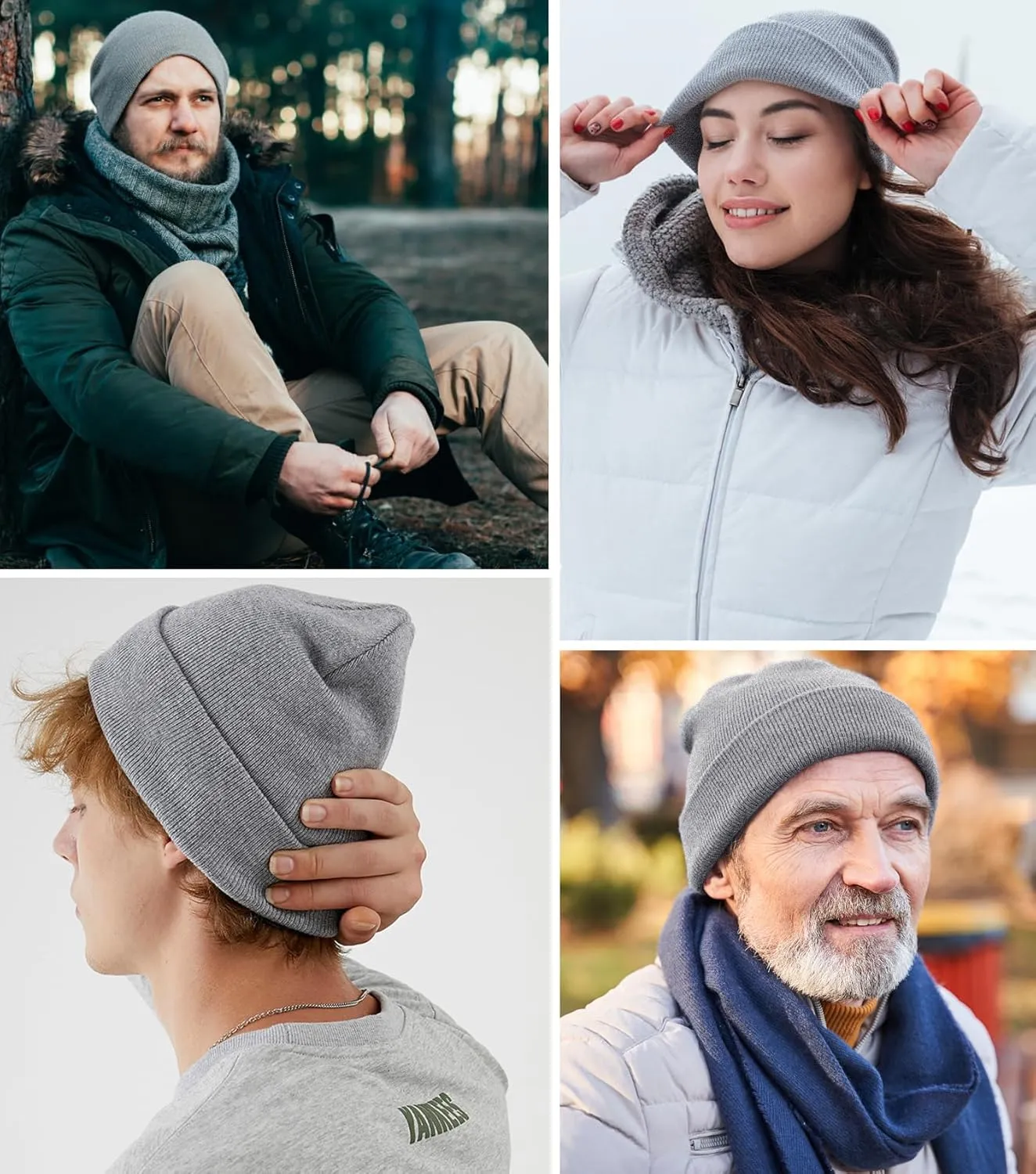 3PCS 100% Cotton Beanie Hats for Women Men, Unisex Winter Warm Knit Hat, Fisherman Slouchy Beanies Cuffed Skull Cap