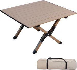 4-6 People Camping Table, Roll-Up Lightweight Picnic Table with Aluminum Top & Carrying Bag, Portable Folding Outdoor Table for Hiking, Backpacking & Fishing (Yellow, Carbon Steel)