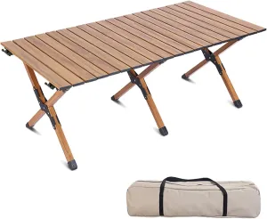 4-6 People Camping Table, Roll-Up Lightweight Picnic Table with Large Aluminum Tabletop & Carrying Bag, Portable Outdoor Folding Table for Hiking, Backpacking & Fishing(Carbon Steel Wood Gra
