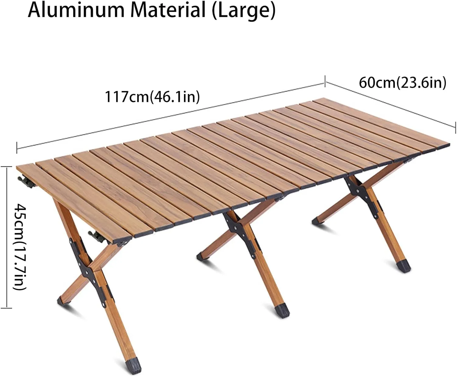 4-6 People Camping Table, Roll-Up Lightweight Picnic Table with Large Aluminum Tabletop & Carrying Bag, Portable Outdoor Folding Table for Hiking, Backpacking & Fishing(Carbon Steel Wood Gra