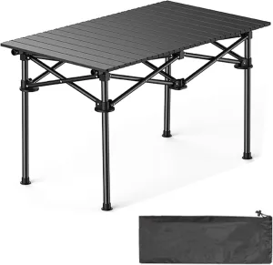 4-6 People Camping Table, Roll-Up Lightweight Picnic Table with Large Aluminum Tabletop & Carrying Bag, Portable Outdoor Folding Table for Hiking, Backpacking & Fishing(Carbon Steel Yellow,L