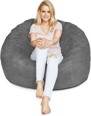 4 Ft Gray Color Giant Bean Bag Chair with Filler Included | Comfortable, Ultra-Soft & Long-Lasting, Durable Double Stitching Removable Zipper Closure Cover