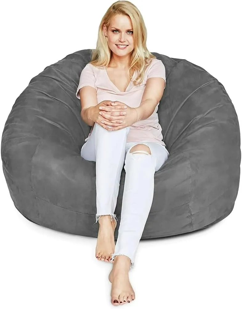 4 Ft Gray Color Giant Bean Bag Chair with Filler Included | Comfortable, Ultra-Soft & Long-Lasting, Durable Double Stitching Removable Zipper Closure Cover