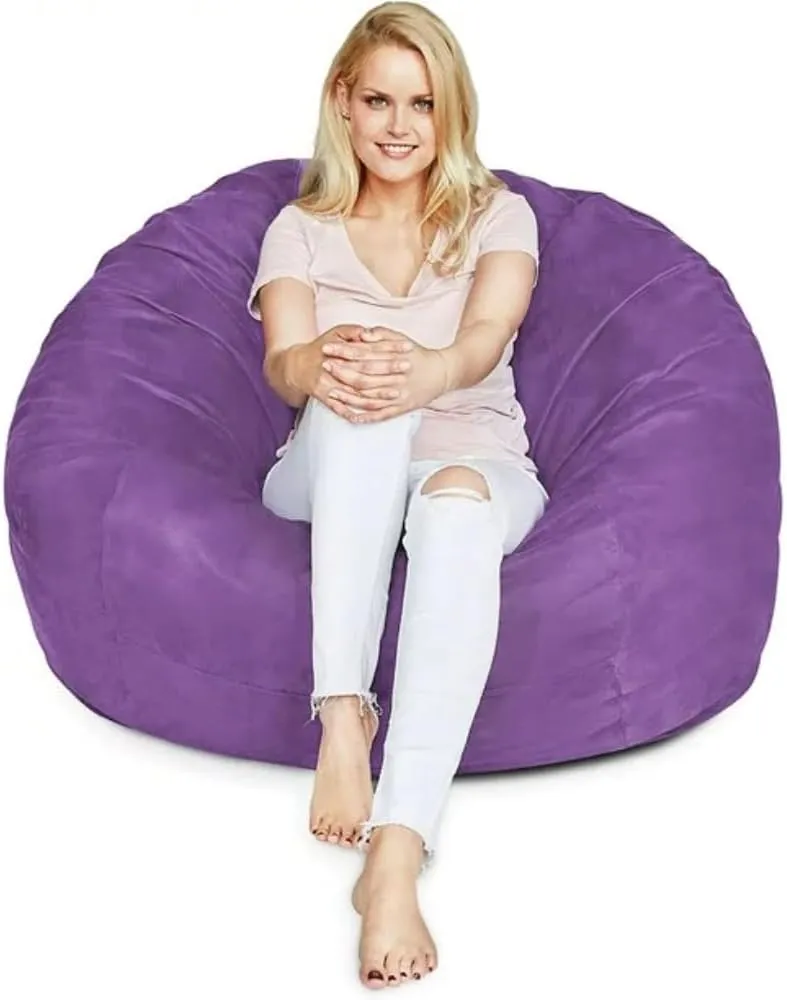 4 Ft Purple Color Giant Bean Bag Chair with Filler Included | Comfortable, Ultra-Soft & Long-Lasting, Durable Double Stitching Removable Zipper Closure Cover