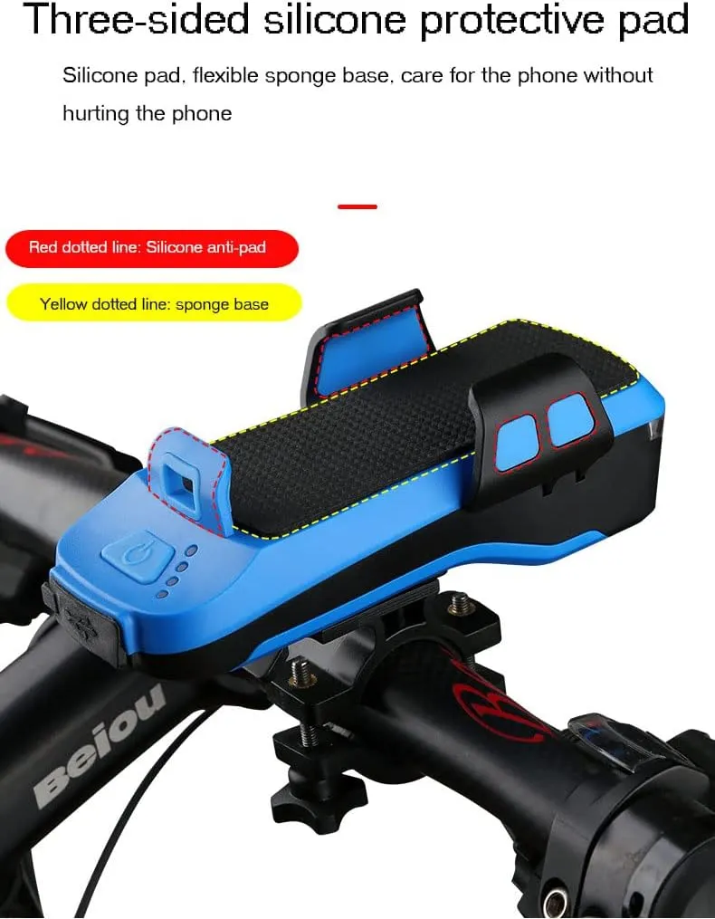 4 in 1 Multifunctional Waterproof Bike Phone Holder with Headlight 2400/4000mAh Solar Energy Rechargeable Power Bank Bicycle Bell for Men Women Kids Road Mountain Cycling