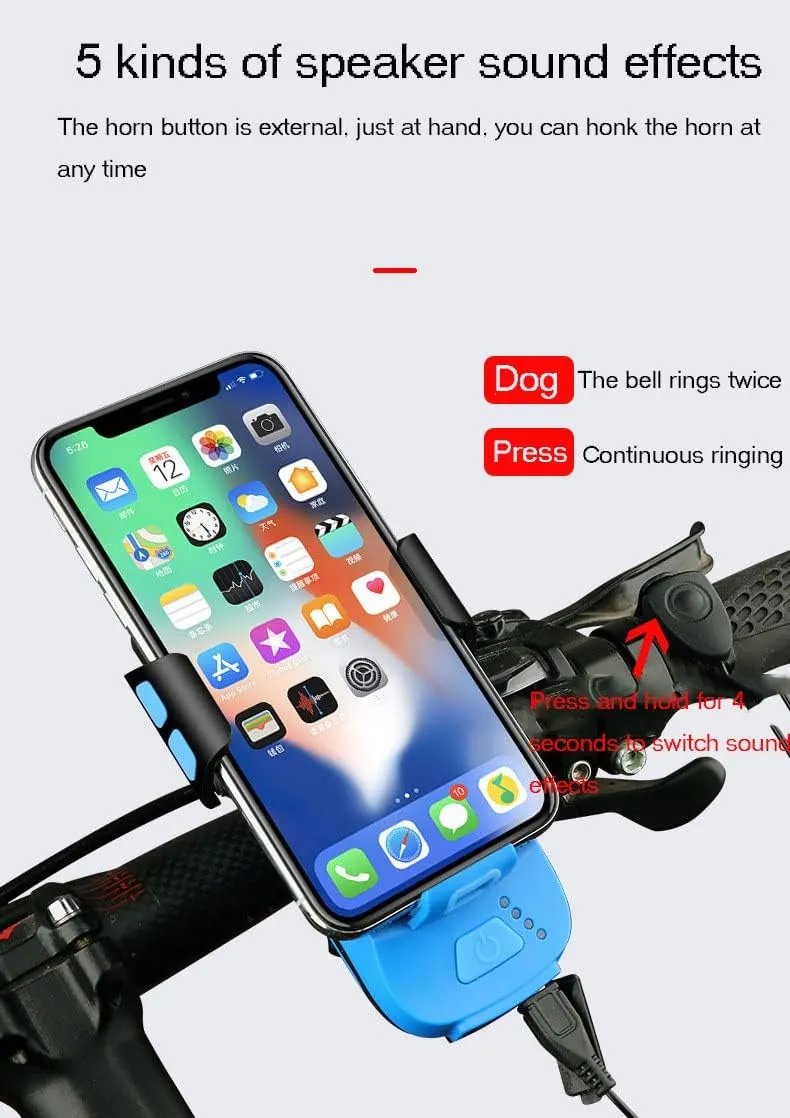 4 in 1 Multifunctional Waterproof Bike Phone Holder with Headlight 2400/4000mAh Solar Energy Rechargeable Power Bank Bicycle Bell for Men Women Kids Road Mountain Cycling