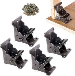 4 Pack Folding Brackets, TopDirect Lock Extension Support Bracket Foldable Self Lock Hinges with Screws for Table Bed Leg Feet