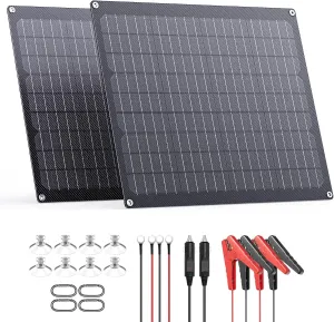 40W 12V Solar Battery Charger,2 PCS 20W Solar Battery Maintainer with Built-in Intelligent Charge Controller,IP68 Waterproof Trickle Charger for Car Boat Marine RV Trailer
