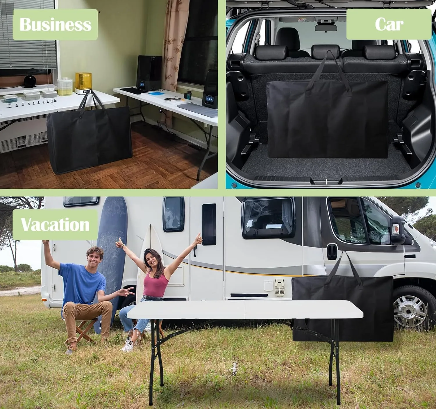 4/6/ 8 Foot Folding Table Storage Bag, Waterproof Heavy Duty Large Carrying Bag for Folding Tables, Picnic/Camp Tables Cover with Durable Zipper & Shoulder Strap, 31" D X 49" W X4.7 H, Black