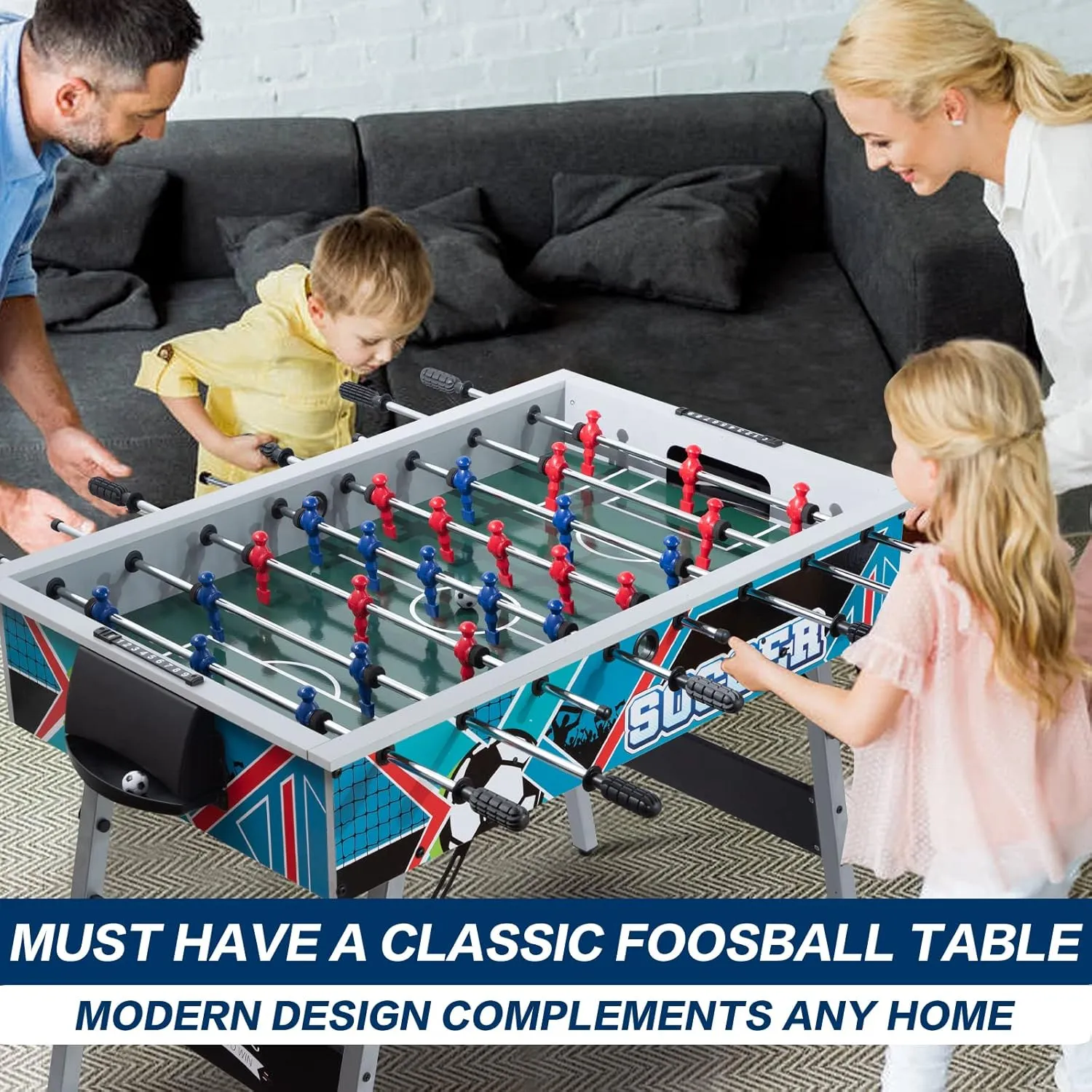 48" Game Room Size Folding Foosball Table, Foldable Space Saving Table Soccer Game w/2 Balls for Home, Arcade Game Room, Family Game Night, Perfect for Kids & Adults, Easy Assembly