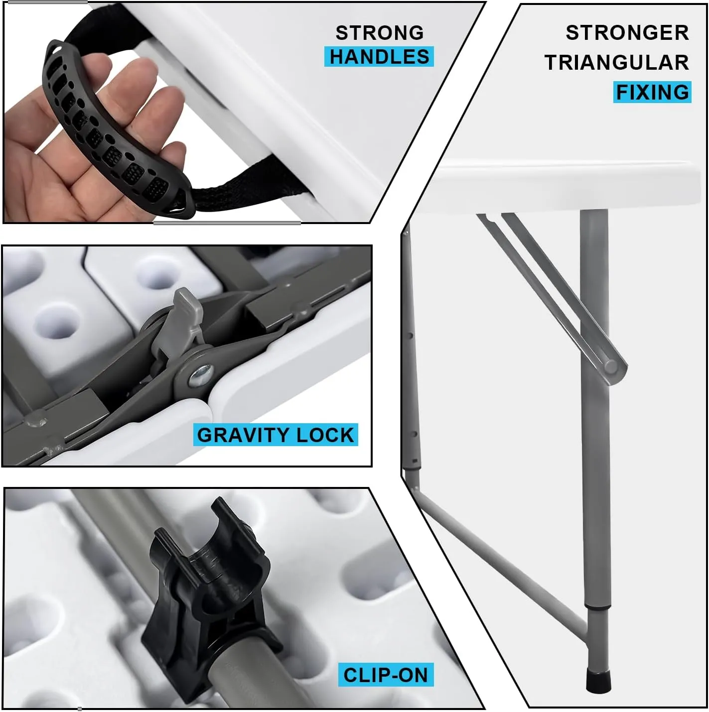 48" W x 24" D x 29.5" H - 4FT Adjustable Height Heavy Duty Plastic Fold-in-Half Foldable Table，White Portable Folding Table with Carrying Handle for Camping & Party