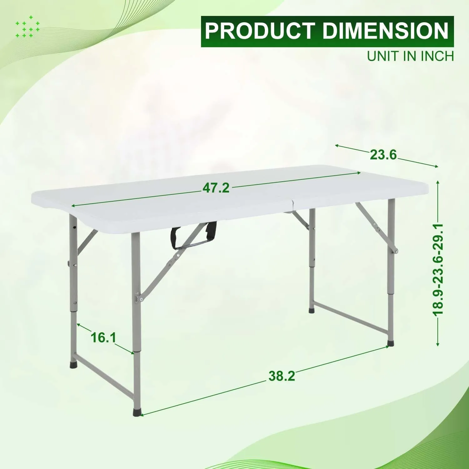 4FT Folding Table, Picnic Camping Table, Foldable Outdoor Table for Picnic, Party, Camping(47 * 29)-White