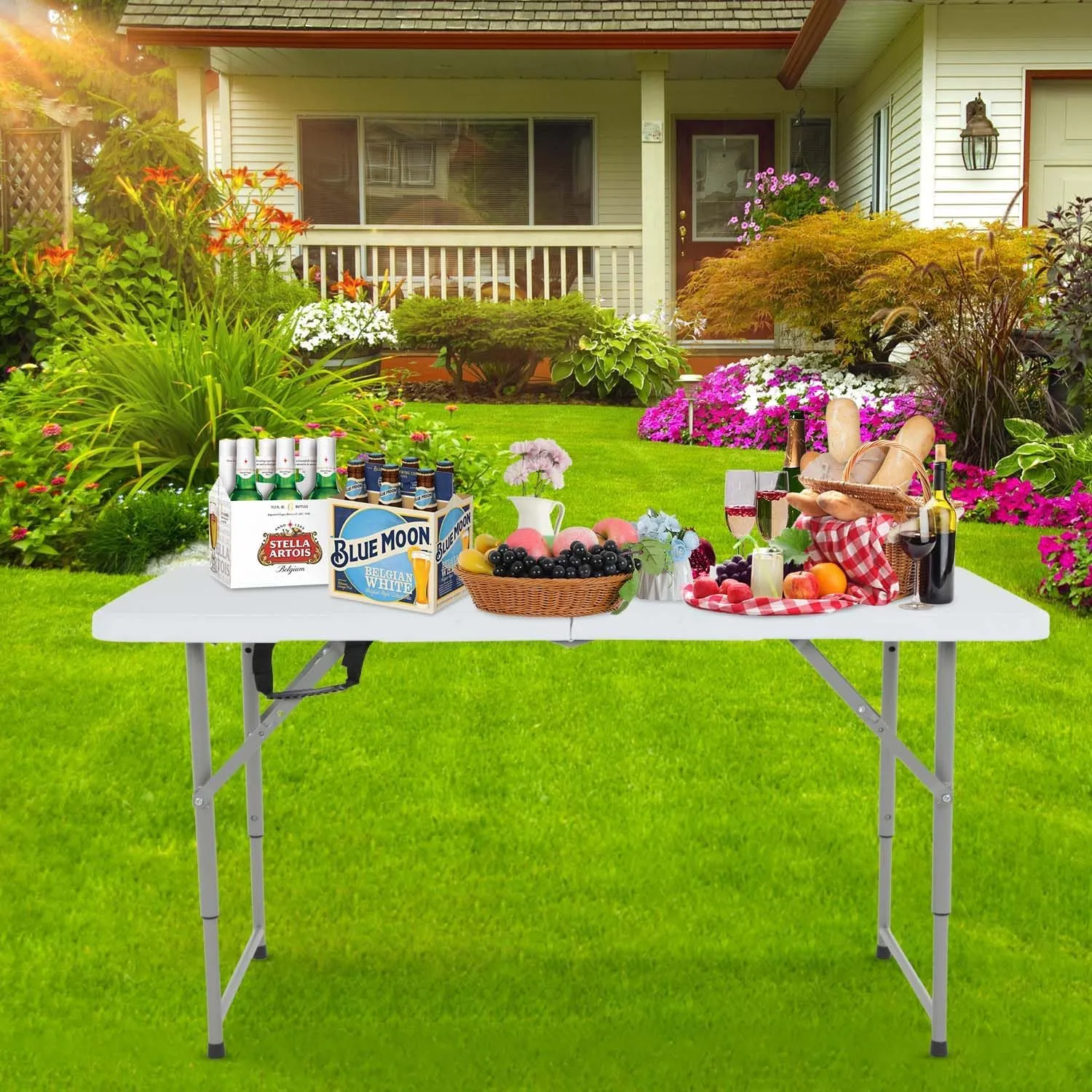 4FT Folding Table, Picnic Camping Table, Foldable Outdoor Table for Picnic, Party, Camping(47 * 29)-White
