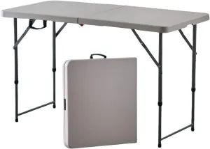 4FT Folding Table, Portable Dining Table For Picnic, Heavy Duty Trestle Table, Lightweight Card Table for Indoor Outdoor Camping Patio Backyard Party, Easy to Transport with Carry Handle ( Color : Gra
