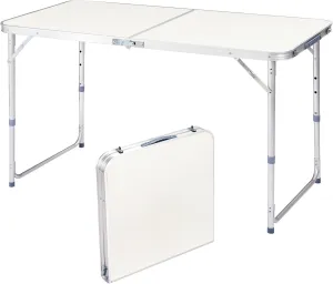4Ft Folding Table with Adjustable Height (21.6”-27.6”), Portable Lightweight Foldable Utility Table with Chair Storage, Aluminum Indoor Outdoor Dining, Picnic, Camping, Craft Table – White