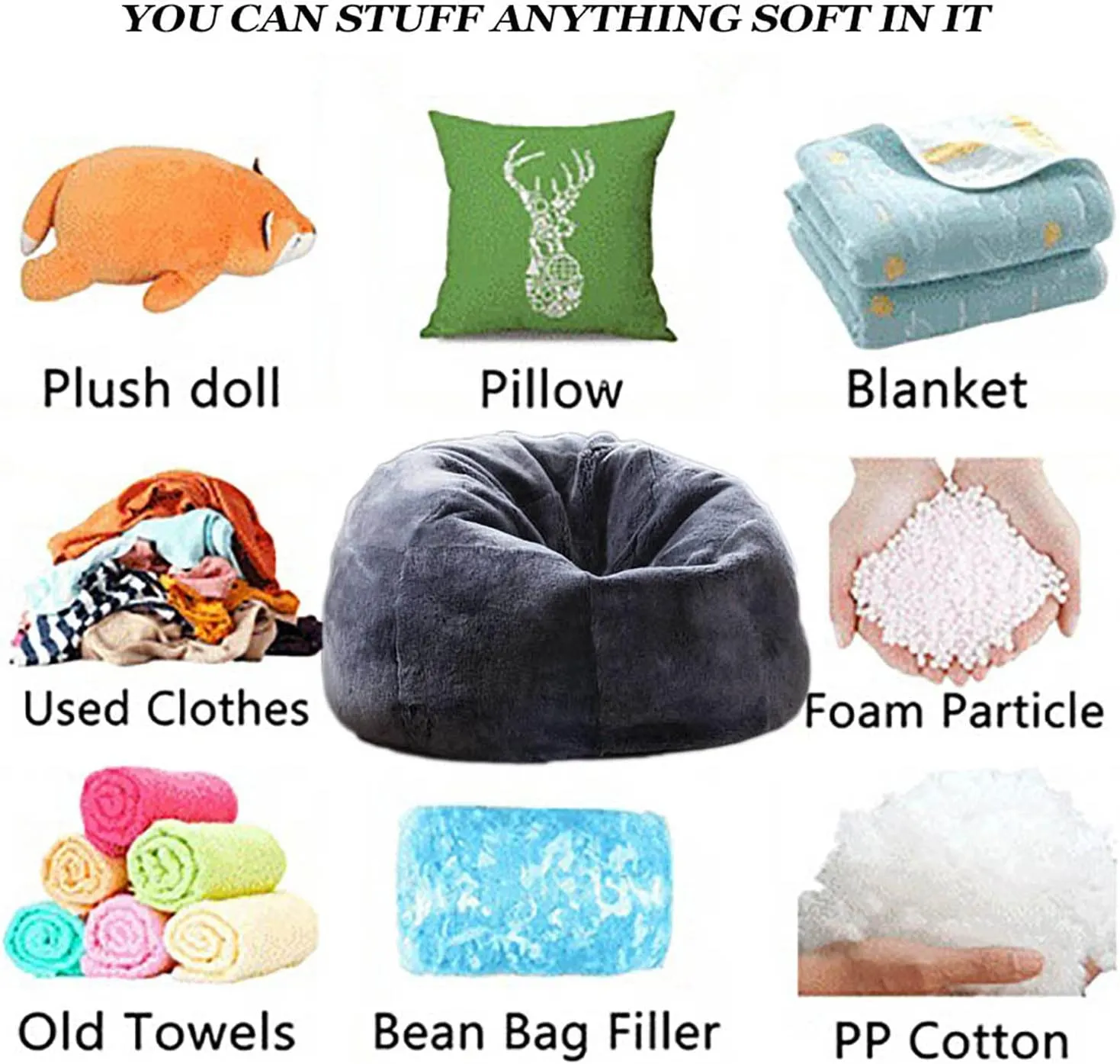 4FT Giant Fur Bean Bag Chair Cover, Ultra Soft Bean Bag Bed for Adults (No Filler, Cover only), Big Round Soft Fluffy Faux Fur Bean Bag Lazy Sofa Bed Cover, Machine Washable Big Size Bean Bag Cover