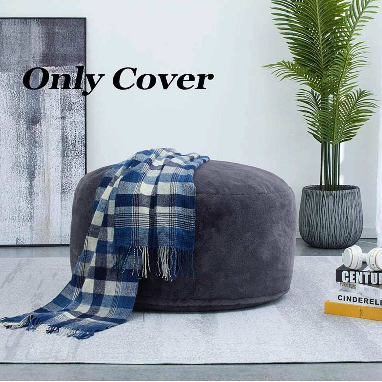 4FT Giant Fur Bean Bag Chair Cover, Ultra Soft Bean Bag Bed for Adults (No Filler, Cover only), Big Round Soft Fluffy Faux Fur Bean Bag Lazy Sofa Bed Cover, Machine Washable Big Size Bean Bag Cover