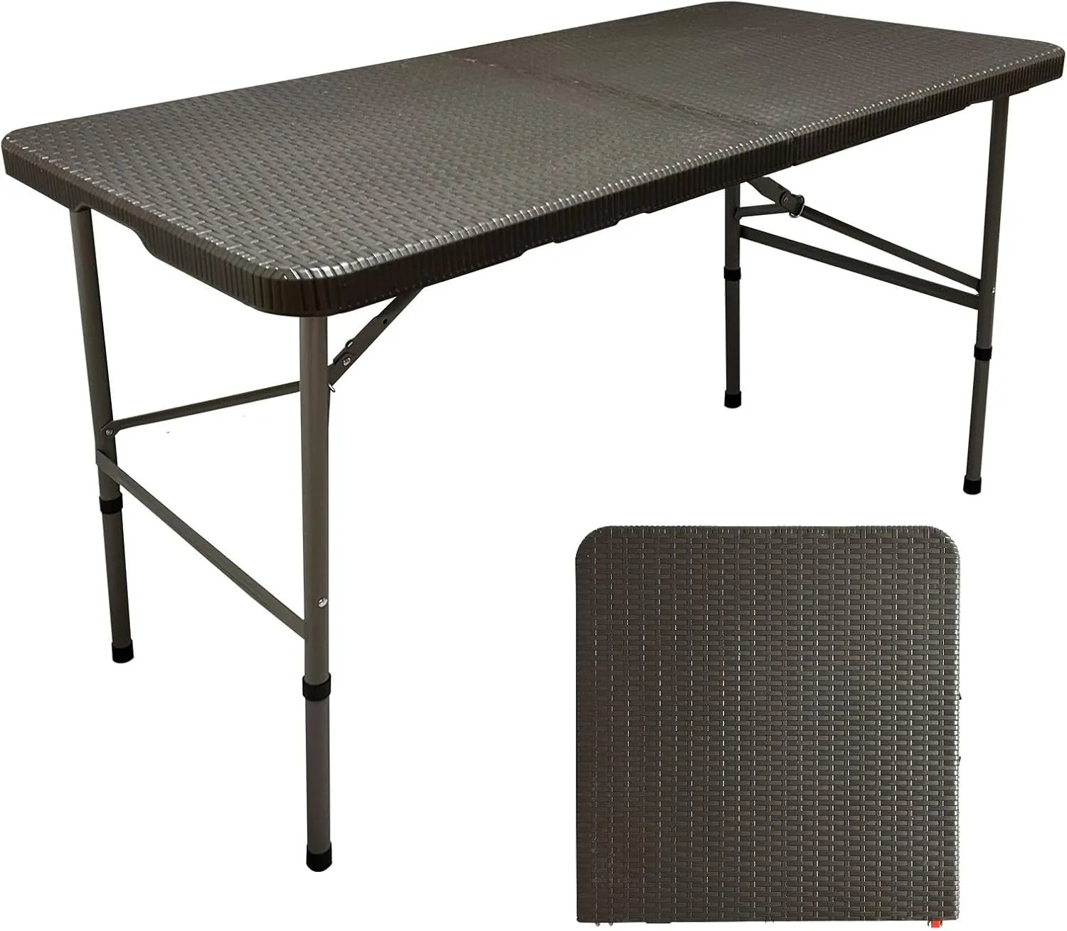 4FT Rattan Folding Table, Portable Long Picnic Camping Table for Outdoor Picnic, Rattan Patterned Mesa Multipurpose Entertaining Activities