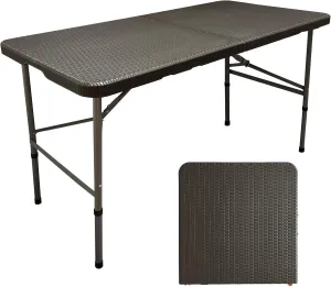 4FT Rattan Folding Table, Portable Long Picnic Camping Table for Outdoor Picnic, Rattan Patterned Mesa Multipurpose Entertaining Activities