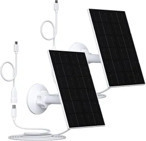 4W Solar Panel for Security Camera, Solar Panel with Micro USB & USB-C Port for Rechargeable Battery Security Camera, Solar Panel Charger with 360° Adjustable Security Mount (2 Pack)