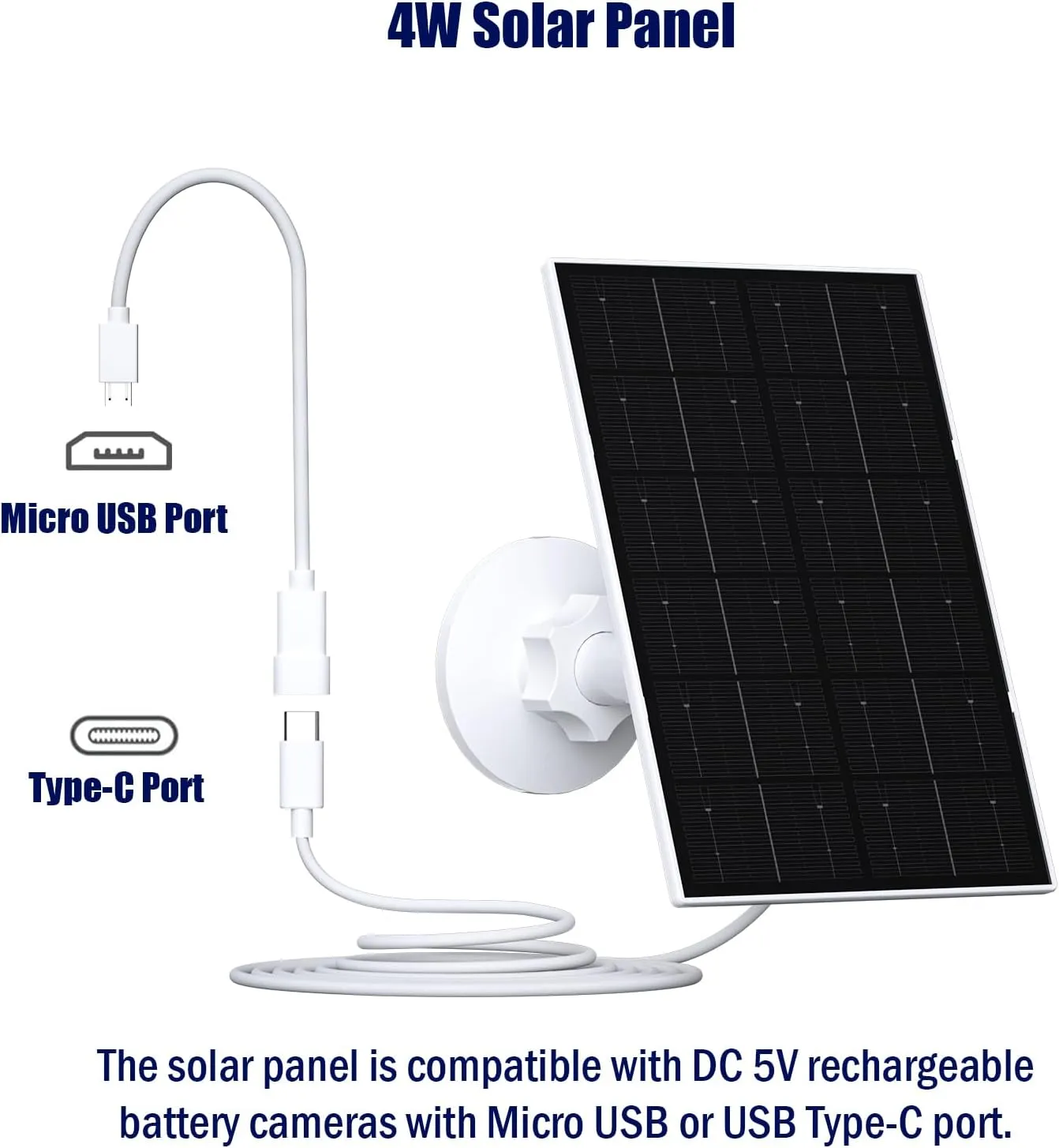 4W Solar Panel for Security Camera, Solar Panel with Micro USB & USB-C Port for Rechargeable Battery Security Camera, Solar Panel Charger with 360° Adjustable Security Mount (2 Pack)