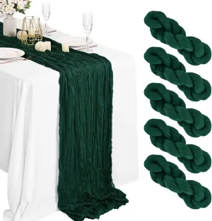 5 Packs Emerald Green Cheesecloth Table Runner, 10Ft x 35" Dark Green Rustic Gauze Boho Table Runner for Party, Forest Green Wedding Table Decor Table Cloth for Wedding Party Bridal Shower Table