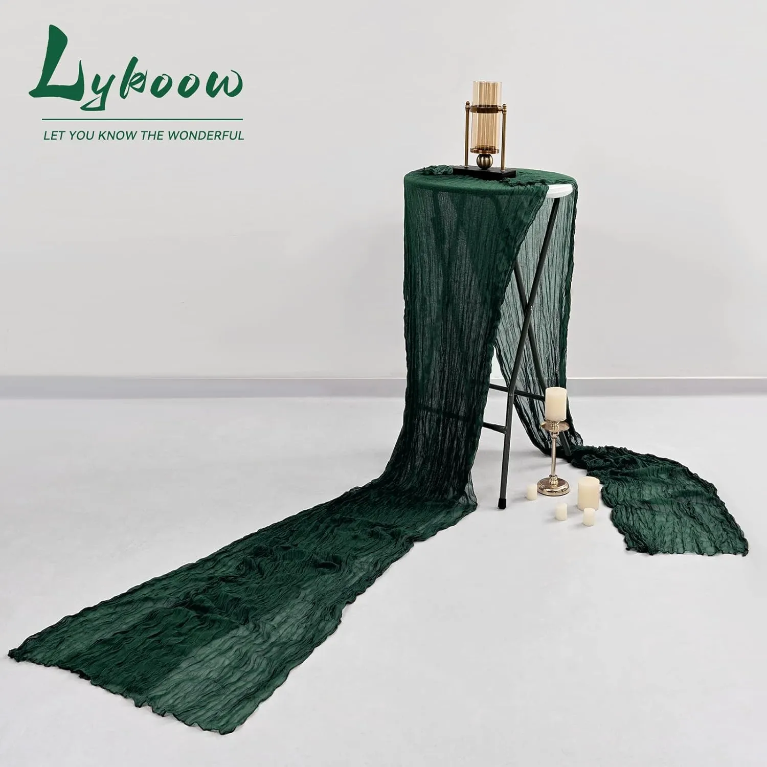 5 Packs Emerald Green Cheesecloth Table Runner, 10Ft x 35" Dark Green Rustic Gauze Boho Table Runner for Party, Forest Green Wedding Table Decor Table Cloth for Wedding Party Bridal Shower Table