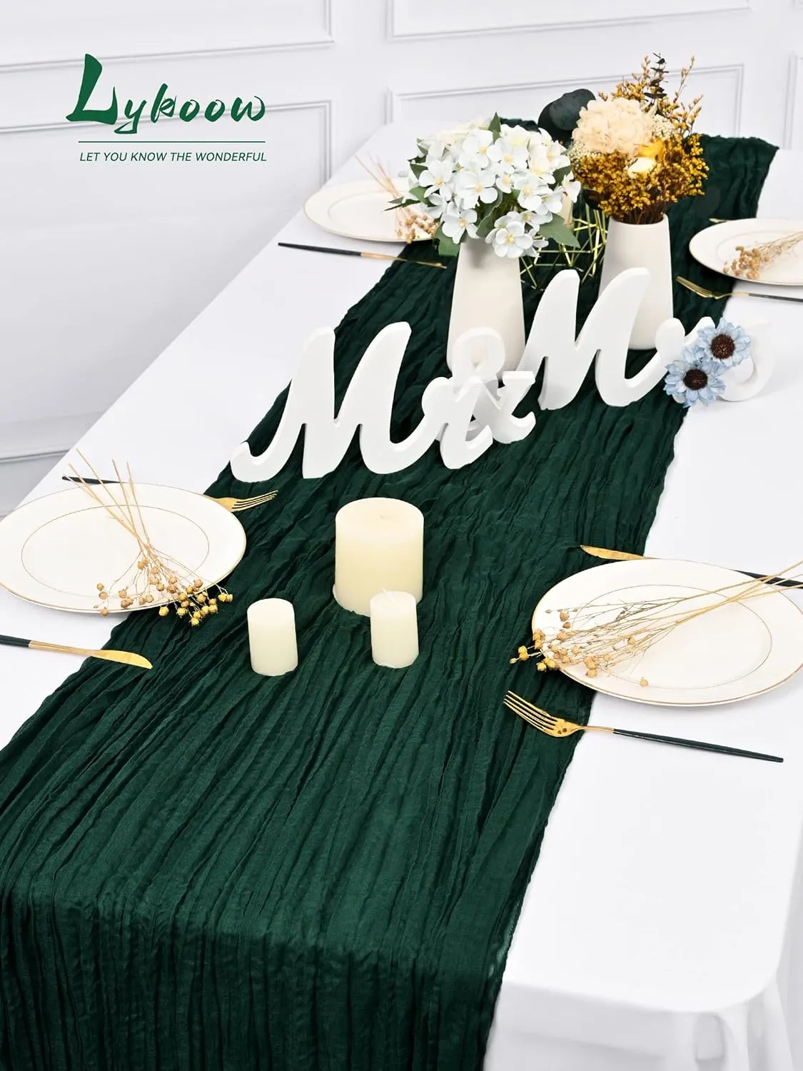 5 Packs Emerald Green Cheesecloth Table Runner, 10Ft x 35" Dark Green Rustic Gauze Boho Table Runner for Party, Forest Green Wedding Table Decor Table Cloth for Wedding Party Bridal Shower Table