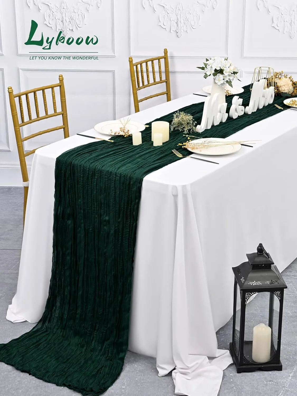 5 Packs Emerald Green Cheesecloth Table Runner, 10Ft x 35" Dark Green Rustic Gauze Boho Table Runner for Party, Forest Green Wedding Table Decor Table Cloth for Wedding Party Bridal Shower Table