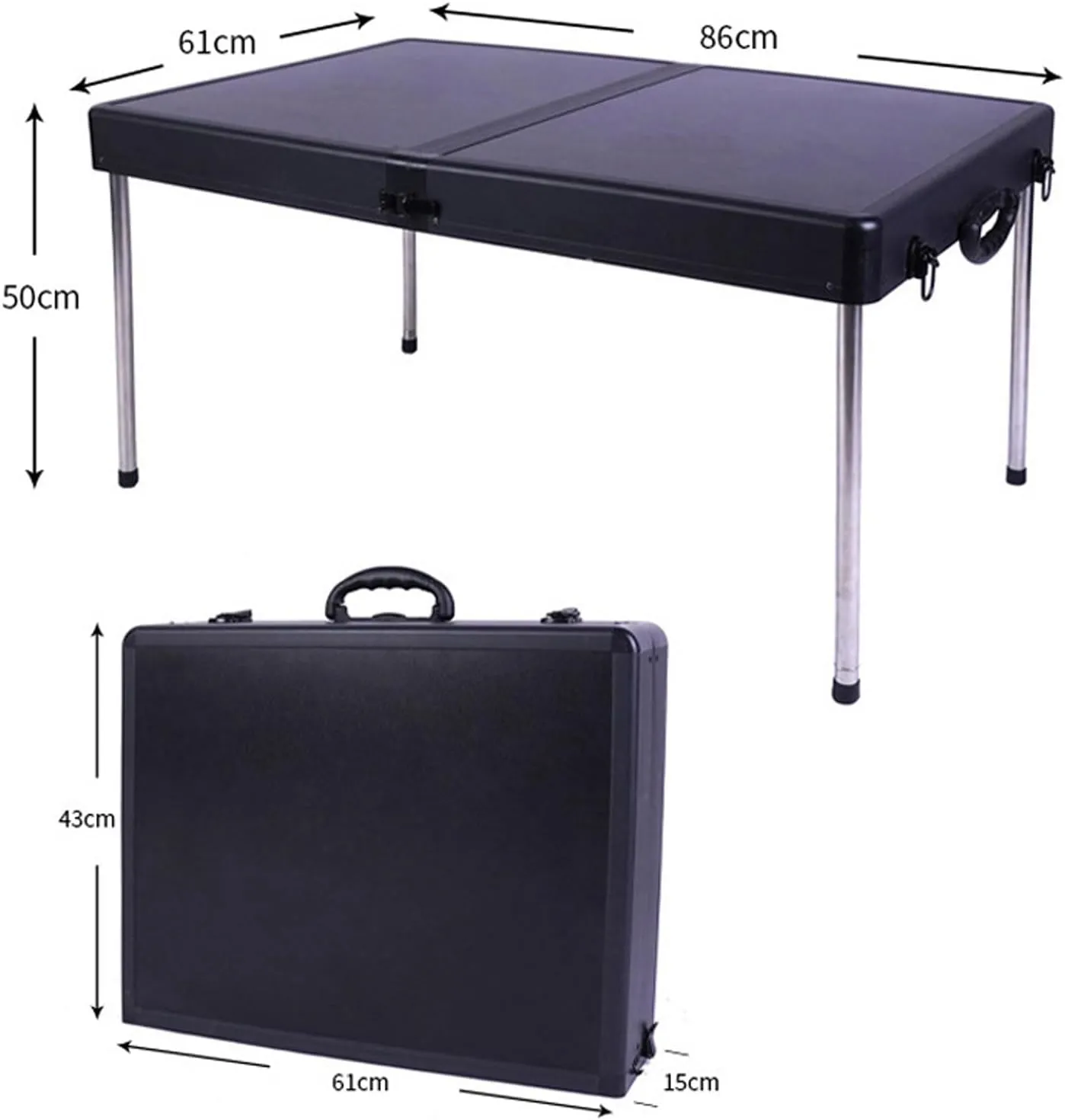 5 PCS Folding Table and airs,Black Portable Camping Table Foldable Picnic Table and 4 airs, Aluminum Folding Table for Bea Fishing Hiking Activities