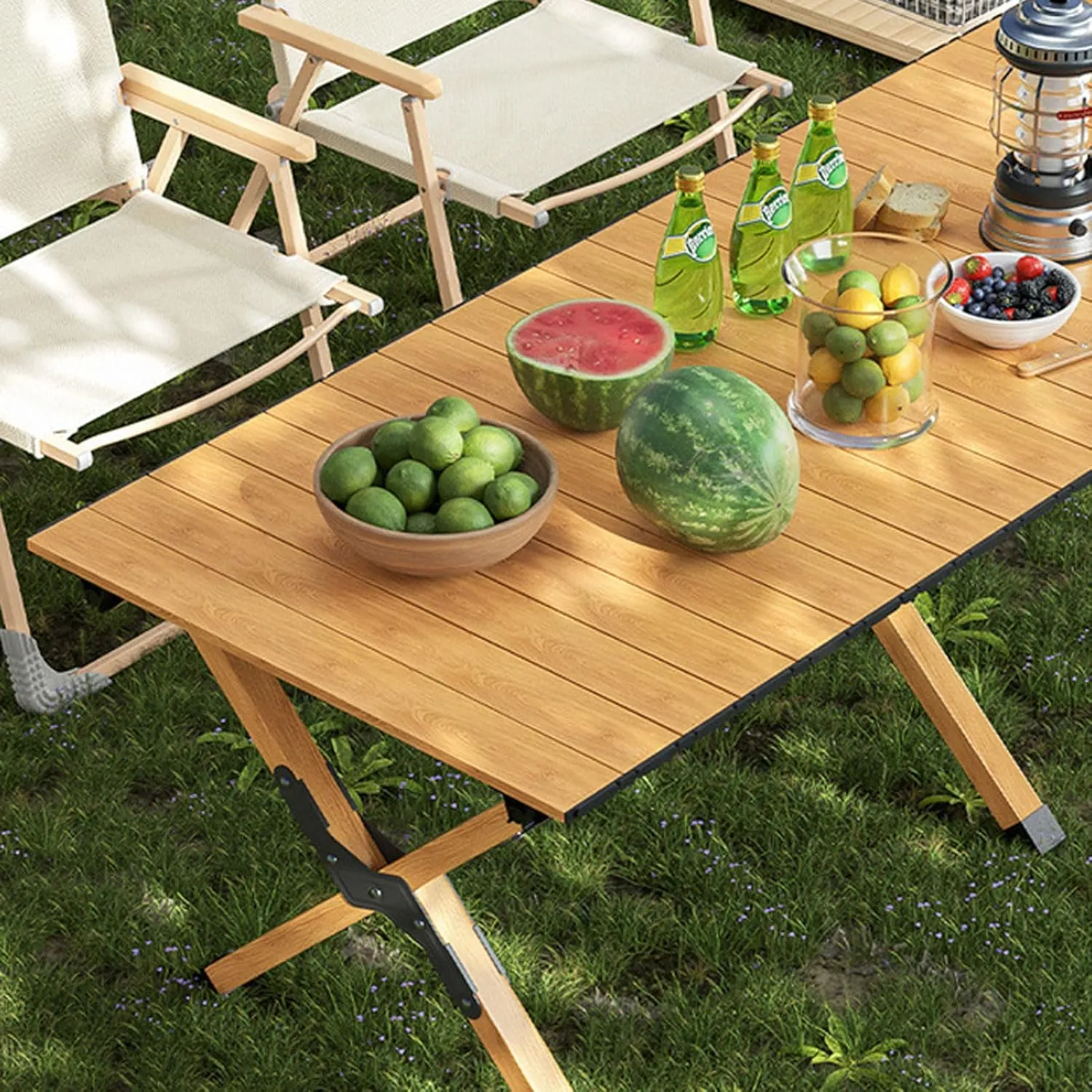 5-pcs Portable Camping Table and Chairs, Folding Aluminum Roll-up Picnic Backpacking Table with Lightweight Lawn Chairs and Carrying Bag, Easy Carrying