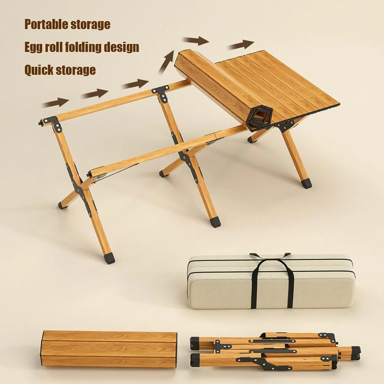 5-pcs Portable Camping Table and Chairs, Folding Aluminum Roll-up Picnic Backpacking Table with Lightweight Lawn Chairs and Carrying Bag, Easy Carrying