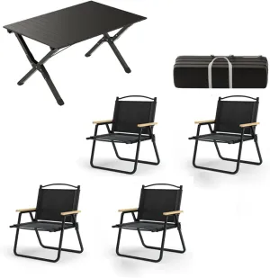 5-pcs Portable Camping Table and Chairs, Folding Aluminum Roll-up Picnic Backpacking Table with Lightweight Lawn Chairs and Carrying Bag, Easy Carrying