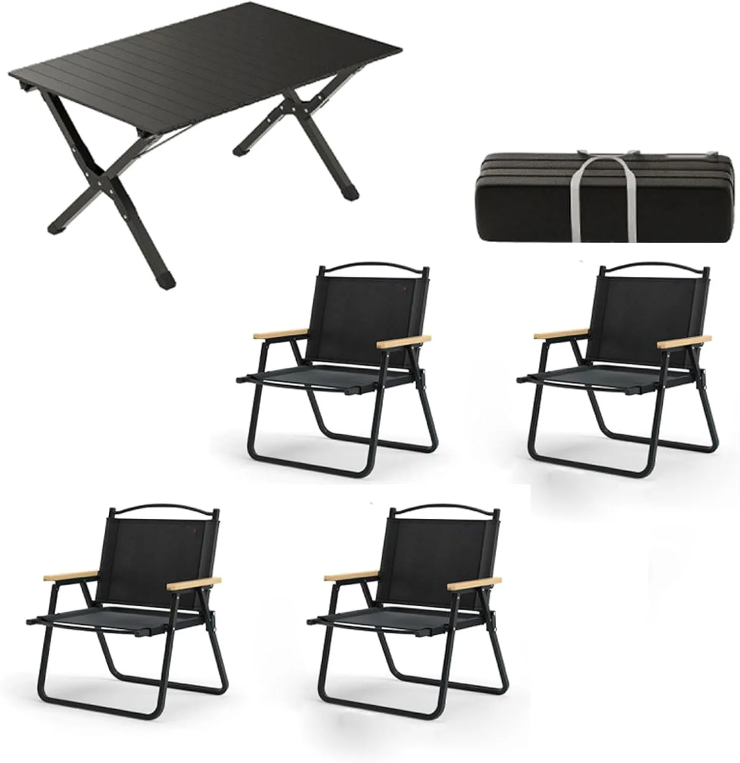 5-pcs Portable Camping Table and Chairs, Folding Aluminum Roll-up Picnic Backpacking Table with Lightweight Lawn Chairs and Carrying Bag, Easy Carrying