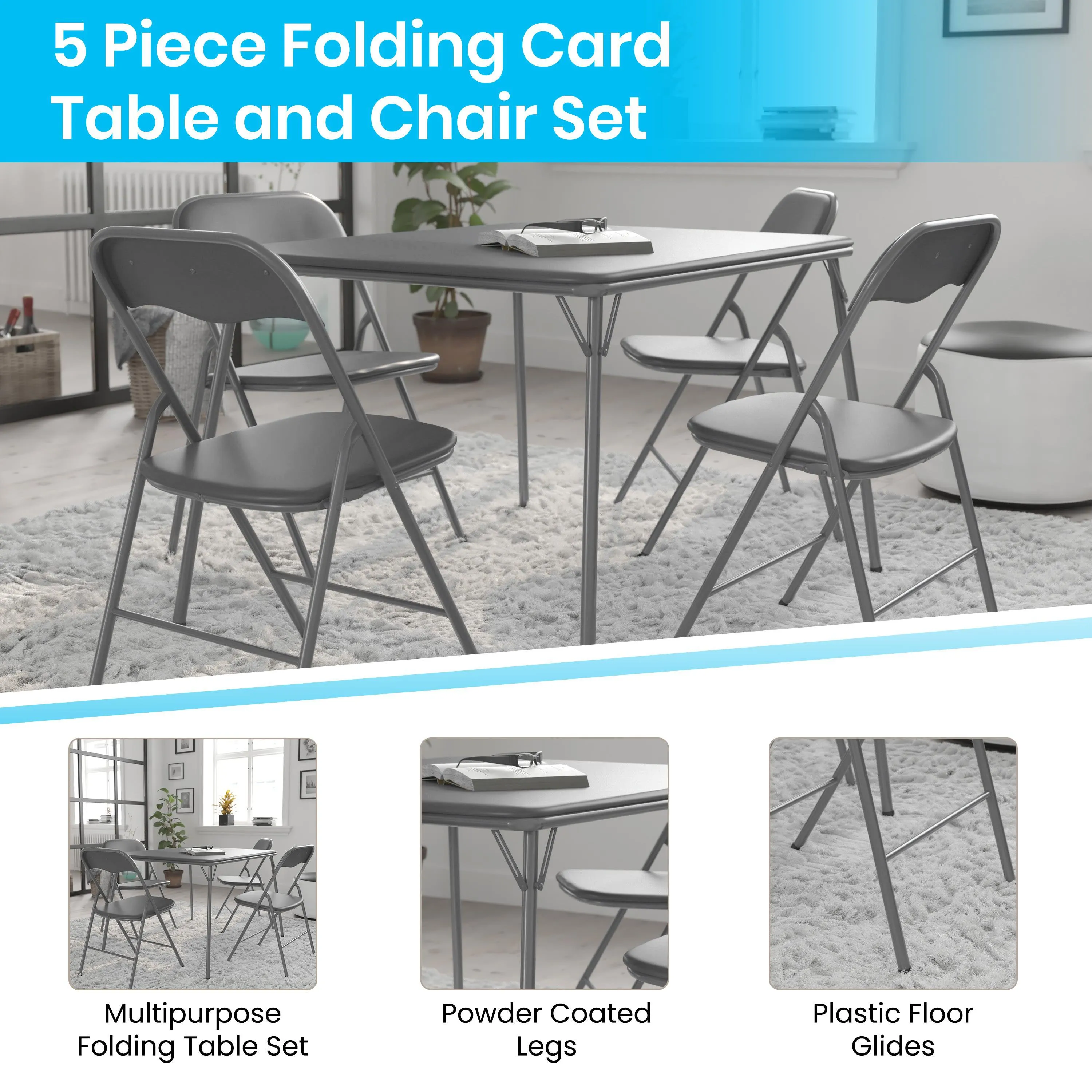 5 Piece Folding Card Table and Chair Set