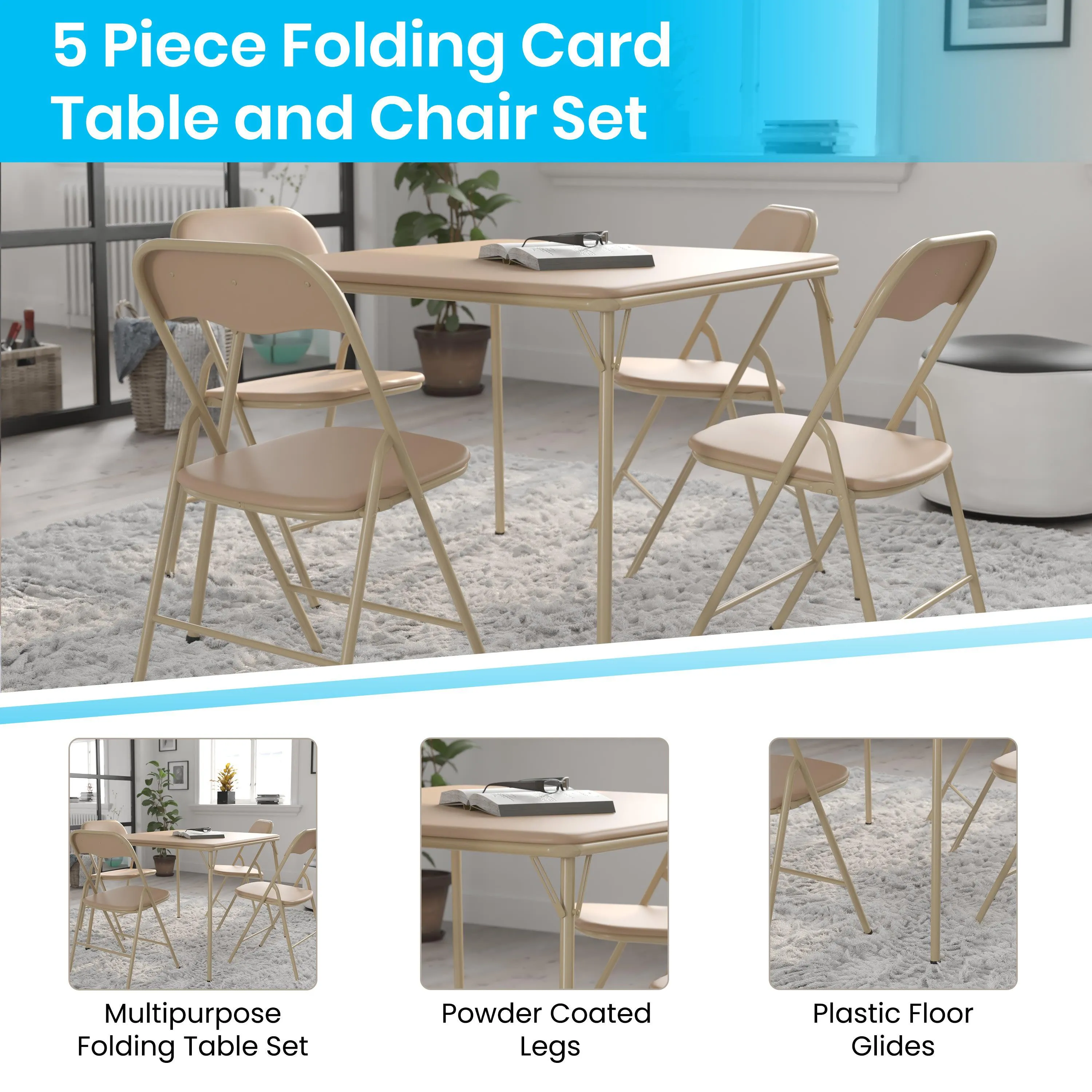 5 Piece Folding Card Table and Chair Set