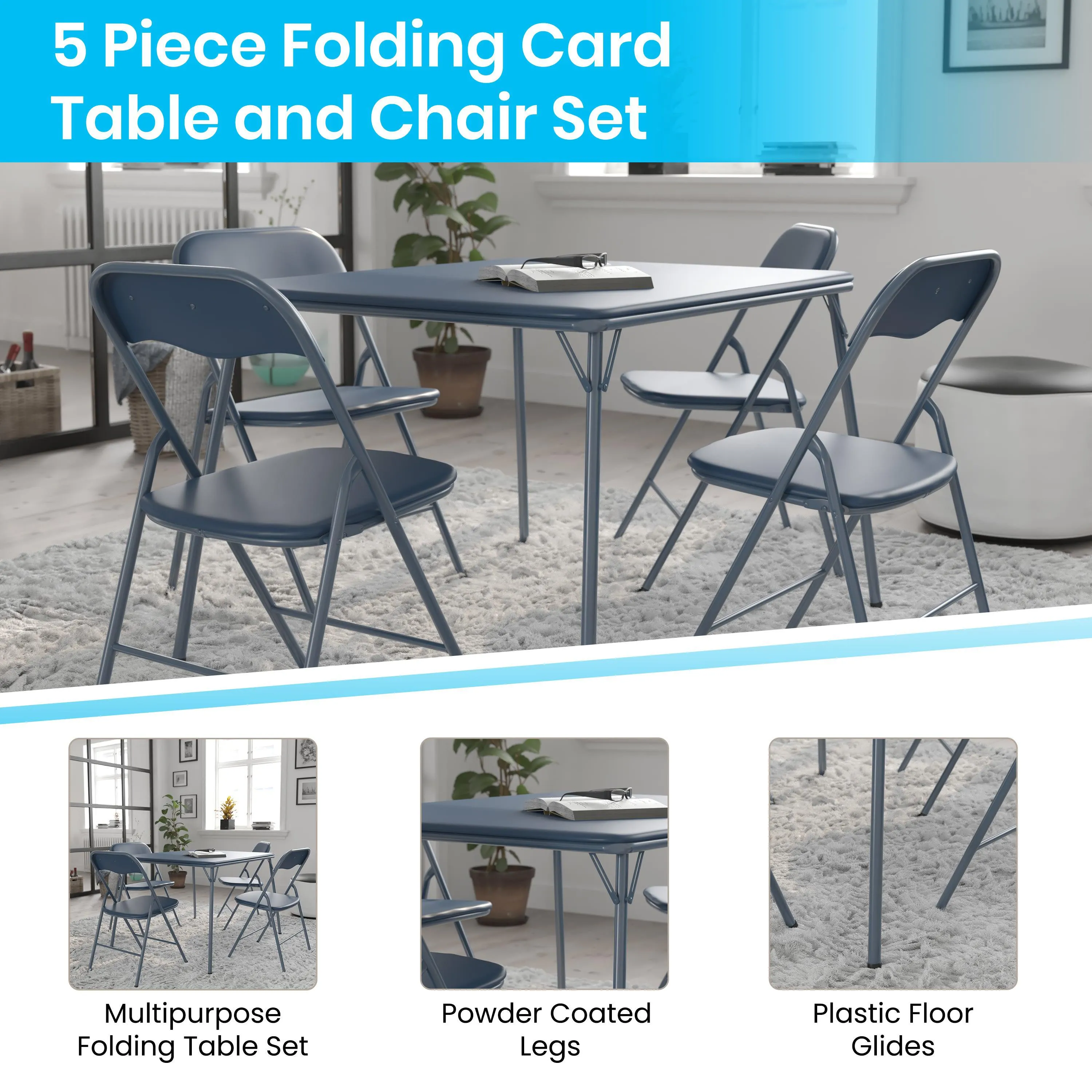 5 Piece Folding Card Table and Chair Set