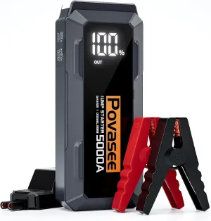 5000A Jump Starter Povasee Car Battery Jump Starter, 12V Jump Box for car up to All Gas or 10L Diesel Engine Battery Jumper Starter Portable with 3" LCD Display Power Bank/Dual Output/LED Light