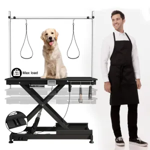 50" Electric Dog Grooming Table 9"- 40" Height Adjustable Heavy Duty Professional Lift Dog Grooming Table For Large Dogs with Anti-Static Non-Slip Rubber Tabletop 2 Grooming Nooses Black