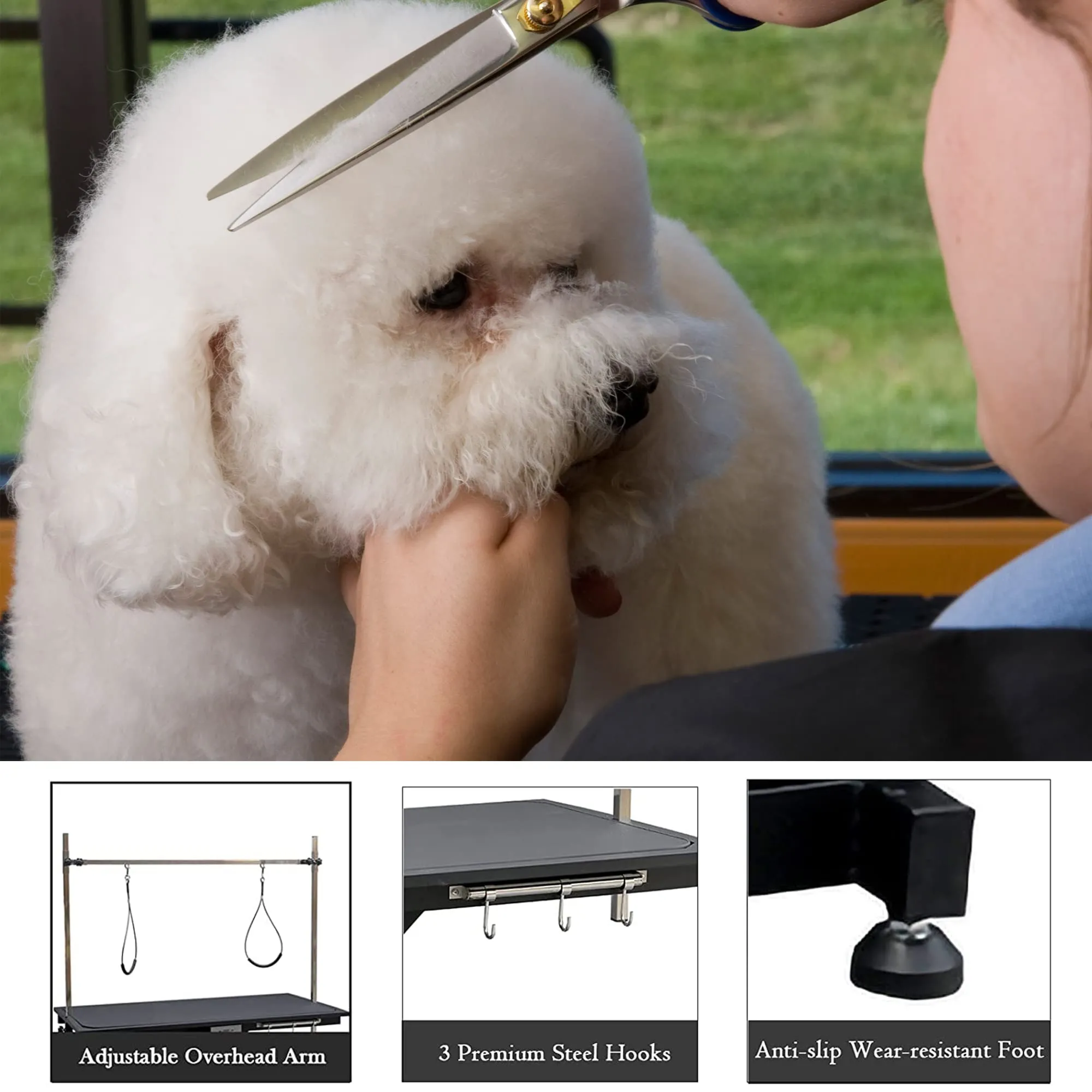 50" Electric Dog Grooming Table 9"- 40" Height Adjustable Heavy Duty Professional Lift Dog Grooming Table For Large Dogs with Anti-Static Non-Slip Rubber Tabletop 2 Grooming Nooses Black