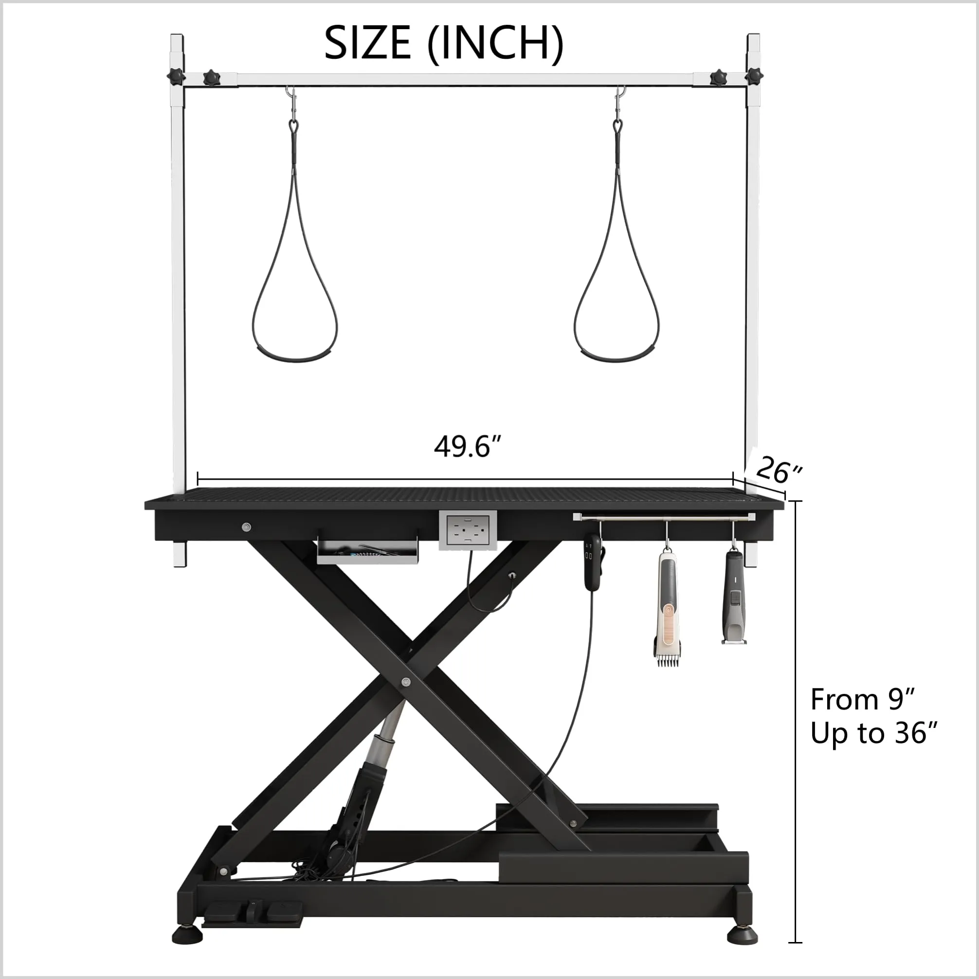 50" Electric Dog Grooming Table 9"- 40" Height Adjustable Heavy Duty Professional Lift Dog Grooming Table For Large Dogs with Anti-Static Non-Slip Rubber Tabletop 2 Grooming Nooses Black