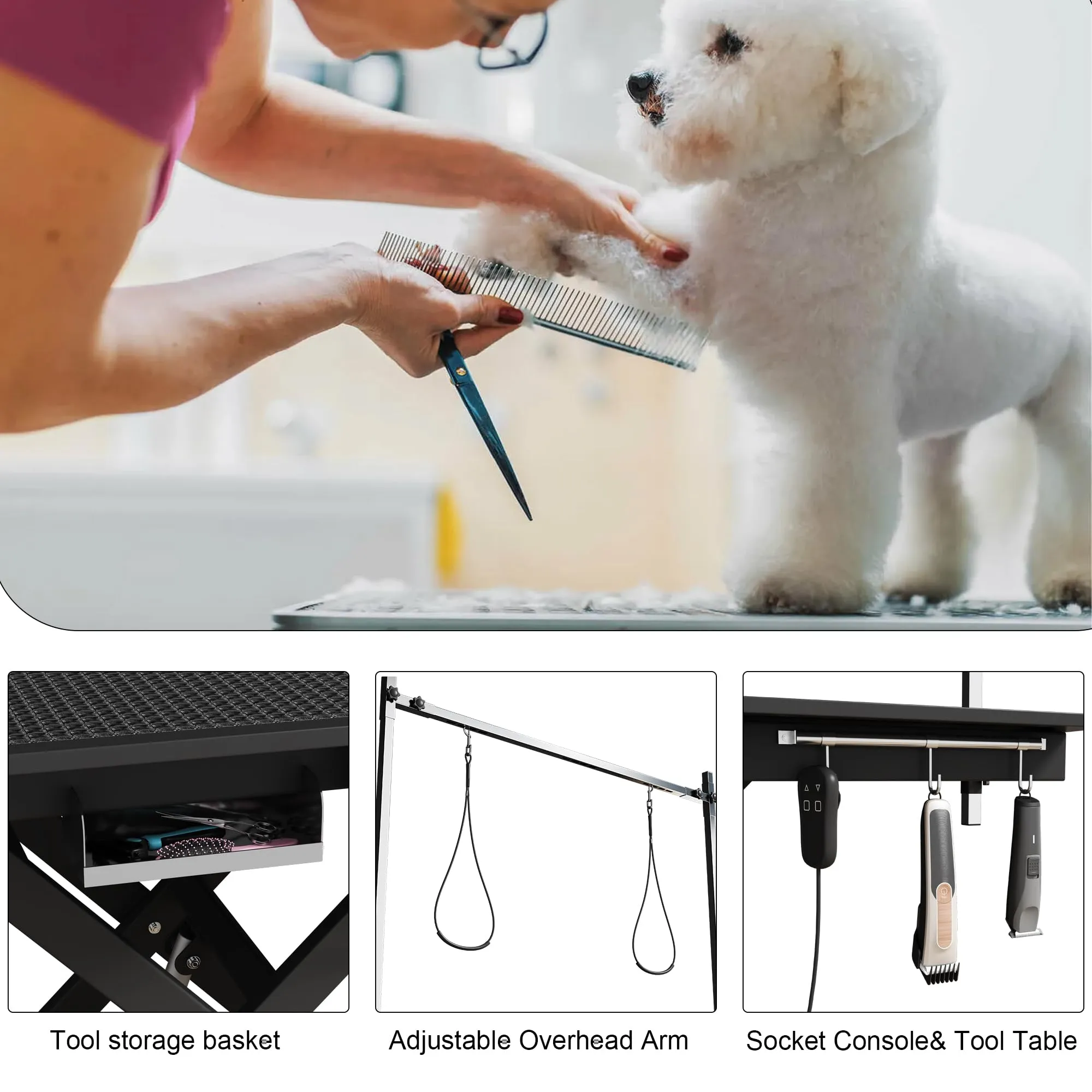 50" Electric Dog Grooming Table 9"- 40" Height Adjustable Heavy Duty Professional Lift Dog Grooming Table For Large Dogs with Anti-Static Non-Slip Rubber Tabletop 2 Grooming Nooses Black
