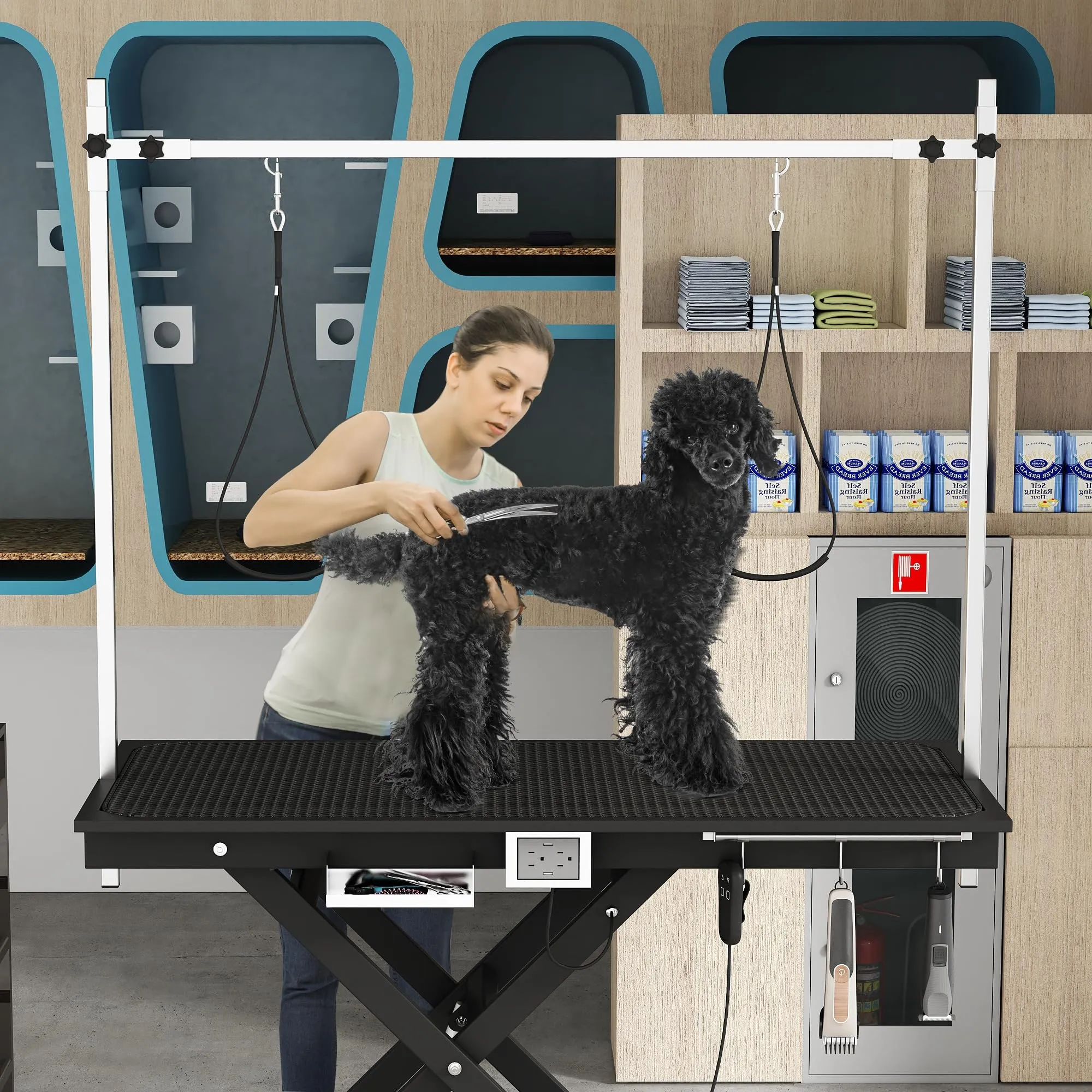 50" Electric Dog Grooming Table 9"- 40" Height Adjustable Heavy Duty Professional Lift Dog Grooming Table For Large Dogs with Anti-Static Non-Slip Rubber Tabletop 2 Grooming Nooses Black