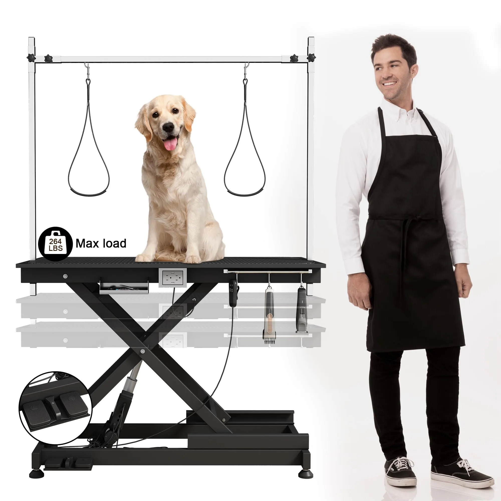 50" Electric Dog Grooming Table 9"- 40" Height Adjustable Heavy Duty Professional Lift Dog Grooming Table For Large Dogs with Anti-Static Non-Slip Rubber Tabletop 2 Grooming Nooses Black