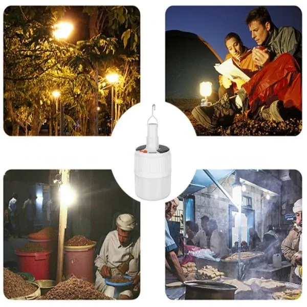 50W Solar LED Rechargeable Bulb Light Multi Mode Night Market Stand Camping Emergency Light with  Remote Control - Large